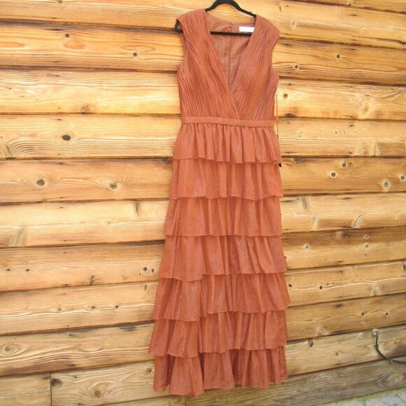 Mac Duggal 49287 Womens Sparkle Ruffle Layered Maxi Gown Dress - Picture 6 of 14